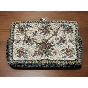 VINTAGE TAPESTRY CLUTCH Petit PURSE Walborg Made in Germany Floral Glass Beads